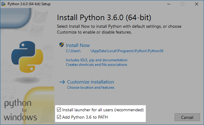 Screenshot instalace Pythonu