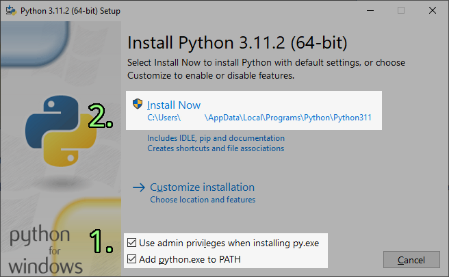 Screenshot instalace Pythonu